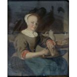 DUTCH SCHOOL, 19TH CENTURY - A KITCHEN MAID, OIL ON PANEL, 17CM X 14CM