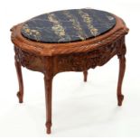 A FRENCH BEECH COFFEE TABLE WITH MARBLE TOP