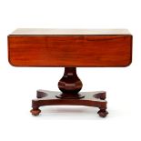 A VICTORIAN MAHOGANY PEMBROKE TABLE ON PEDESTAL BASE, 96CM