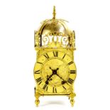 A 17TH C STYLE LACQUERED BRASS LANTERN CLOCK, FRENCH EIGHT DAY MOVEMENT WITH RECTANGULAR MEDALLIC