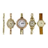 FOUR VARIOUS CERTINA AND OTHER GOLD LADY'S WRISTWATCHES ++All in second hand condition with