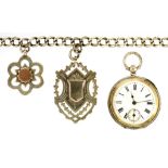 A SILVER ALBERT WITH TWO SHIELDS, C1900 62g and a contemporary Swiss silver lever watch (3) ++Both