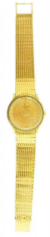 A PATEK PHILIPPE 18CT GOLD GENTLEMAN'S WRISTWATCH maker's tapered bracelet and clasp, 3.3cm diam, - Image 2 of 2