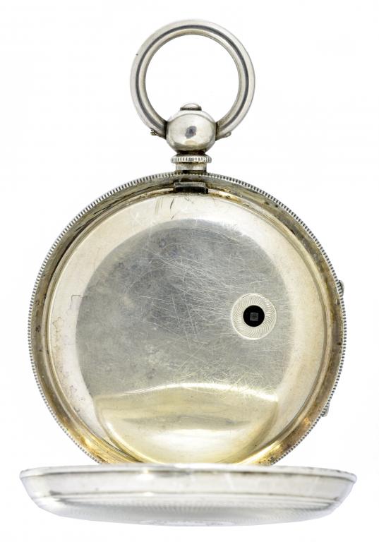 A SILVER LEVER WATCH, IMPROVED PATENT with enamel dial in heavy gauge engine turned case, 5.7cm - Image 3 of 3