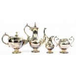 A VICTORIAN EPNS BALUSTER TEA AND COFFEE SERVICE, C1875 coffee pot 29.5cm h, by William Spurrier