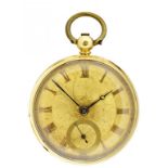 AN 18CT GOLD LEVER WATCH, THOMAS COXON, NOTTINGHAM No5667 with engine turned gold dial, engine