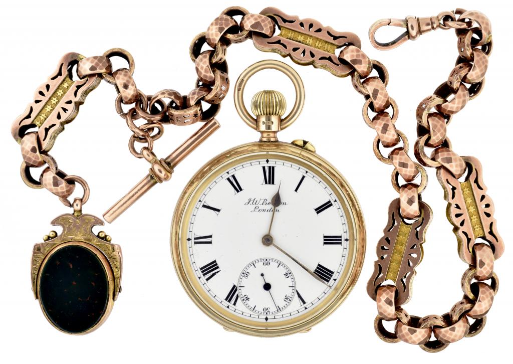 A 9CT GOLD KEYLESS LEVER WATCH, J W BENSON, LONDON No C8958 with enamel dial, three quarter plate