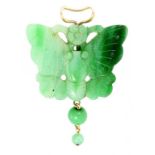 A CHINESE CARVED JADEITE BUTTERFLY PENDANT 5.3cm, 26g ++In good condition with slight abrasions on