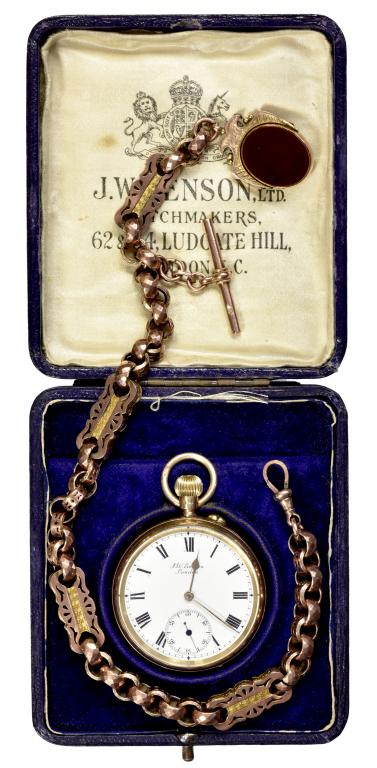 A 9CT GOLD KEYLESS LEVER WATCH, J W BENSON, LONDON No C8958 with enamel dial, three quarter plate - Image 2 of 3