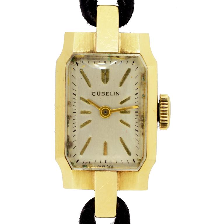 A GUBELIN 14CT GOLD LADY'S WRISTWATCH the chamferred case 1.4 x 2.9cm, Swiss control marks, the back - Image 3 of 3