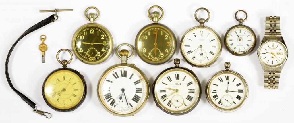 FOUR SILVER LEVER WATCHES AND A FOB WATCH, ALL LATE 19TH/EARLY 20TH C, various makers and dates, two