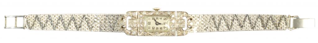A SWISS DIAMOND SET PLATINUM COCKTAIL WATCH with articulated lugs, on later 9ct white gold bracelet, - Image 2 of 2