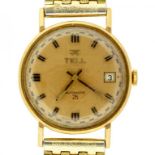 A TELL 9CT GOLD SELF WINDING GENTLEMAN'S WRISTWATCH with date 3cm diam, London 1975 ++Movement in