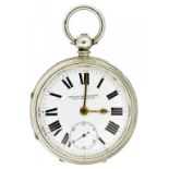 A SILVER LEVER WATCH, IMPROVED PATENT with enamel dial in heavy gauge engine turned case, 5.7cm