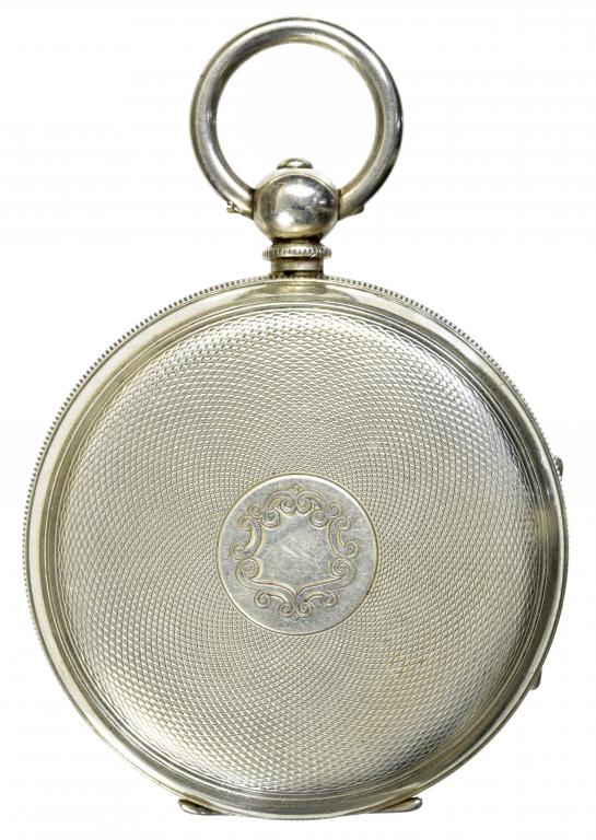 A SILVER LEVER WATCH, IMPROVED PATENT with enamel dial in heavy gauge engine turned case, 5.7cm - Image 2 of 3