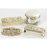 TWO EDWARD VII SILVER EMBOSSED HAIRPIN BOXES 8 and 8.5cm w, both Birmingham, by Horton & Allday,