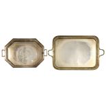 TWO EDWARD VII EPNS TEA TRAYS, C1900 56 and 57cm w, by Maple & Co or Gaydon & Sons ++Both in good