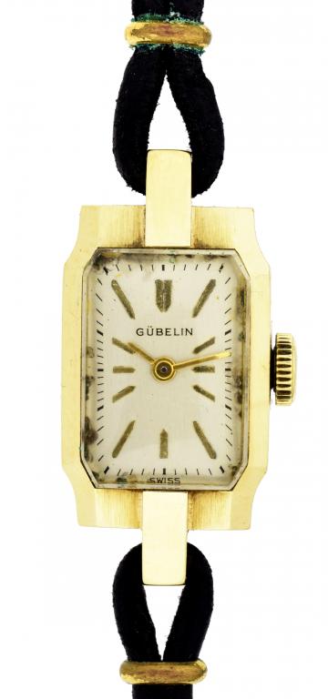 A GUBELIN 14CT GOLD LADY'S WRISTWATCH the chamferred case 1.4 x 2.9cm, Swiss control marks, the back