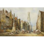 H MONTAGUE A CONTINENTAL MARKET, SIGNED, WATERCOLOUR, 35 X 55.5CM