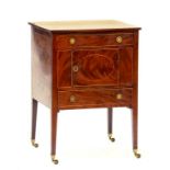 A GEORGE III MAHOGANY AND LINE INLAID NIGHT CUPBOARD, 83CM H