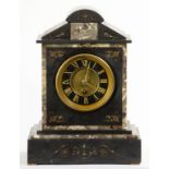 A BELGIAN SLATE AND MARBLE MANTLE TIMEPIECE, 32CM H, LATE 19TH C