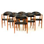 A SET OF SIX SLAGELSE TEAK AND BLACK VINYL ELBOW CHAIRS, 1970'S