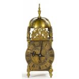 A 17TH C STYLE BRASS LANTERN CLOCK, 30CM H, MID 20TH C