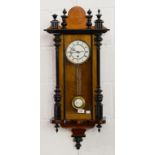 A WALNUT AND EBONISED VIENNA WALL TIMEPIECE, 84CM H, EARLY 20TH C