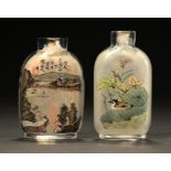 TWO CHINESE INTERIOR PAINTED GLASS SNUFF BOTTLES, POSSIBLY QING DYNASTY painted after Zhou Leyuan