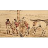 FOLLOWER OF HENRY THOMAS ALKEN HUNTING SCENES a pair, watercolour, 12.5 x 22cm (2) ++Both with