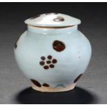 A CHINESE QINGBAI TYPE WARE JARLET AND COVER with iron oxide spot decoration, 7cm h ++In fine