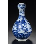 A CHINESE BLUE AND WHITE GARLIC NECKED DRAGON VASE 31cm h, Qianlong mark ++In good condition