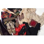 VARIOUS ANTIQUE AND LATER COSTUME AND TEXTILES INCLUDING A GENTLEMAN'S IVORY BROCADE WAISTCOAT