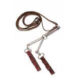 A RARE GEORGE III SILVER AND RED LEATHER DOG BRACE LEASH with steel buckles, inscribed William Wynne