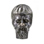 A RARE SILVER SNUFF BOX IN THE FORM OF THE HEAD OF A DRUID, EARLY 19TH C the underside engraved with