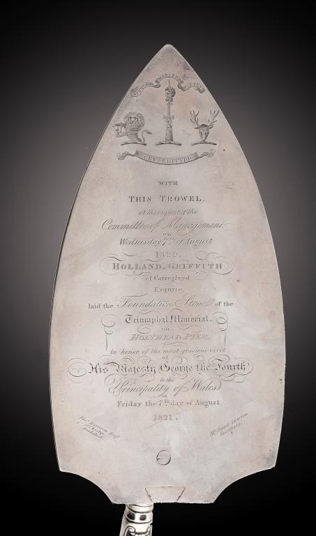 AN IMPORTANT IRISH SILVER CEREMONIAL TROWEL FOR THE LAYING OF THE FOUNDATION STONE OF THE GEORGE