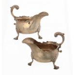 A PAIR OF GEORGE II SILVER SAUCE BOATS 13cm h, maker RM/DB [Grimwade 3780] London 1752, 20ozs 15dwts