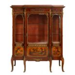 A FRENCH GILT BRASS MOUNTED MAHOGANY AND 'VERNIS MARTIN' CABINET, EARLY 20TH C in Louis XVI style,