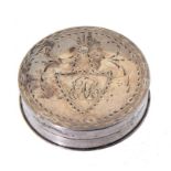 A GEORGE III SILVER COUNTER BOX AND COVER, C1800 3cm diam, by Samuel Pemberton of Birmingham,