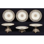 A SET OF SIX STAFFORDSHIRE PIERCED GILT DESSERT STANDS, C1880 in two sizes, 25cm diam ++Two with