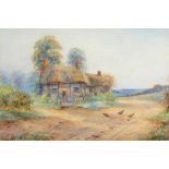 †ERNEST POTTER (FL C1900) A THATCHED COTTAGE signed, watercolour, 28.5 x 42.5cm ++In good condition,