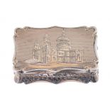 A VICTORIAN SILVER VINAIGRETTE BY NATHANIEL MILLS, the lid engraved with St Paul's cathedral, the