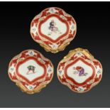 A SET OF THREE COALPORT CRESTED SHELL SHAPED DESSERT DISHES, OUTSIDE DECORATED, C1805-10 painted