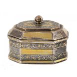 AN INDIAN SILVER GILT BOX, PANDAN, EARLY 19TH C octagonal with moulded lid and engraved with bands
