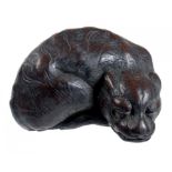 A JAPANESE WOOD NETSUKE OF A TIGER, SIGNED TAMETAKA, NAGOYA SCHOOL, 1871-1788 4.8cm l For comparable