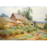 †HENRY JOHN SYLVESTER STANNARD, RBA (1870-1951) COTTAGE ON A COUNTRY LANE signed, watercolour, 51