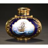 A SILVER GILT MOUNTED LYNTON SCENT BOTTLE, LATE 20TH C painted by S D Nowacki, signed, with a man