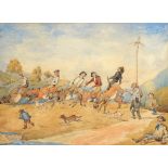 FOLLOWER OF WILLIAM HENRY KNIGHT THE DONKEY DERBY two, watercolour, 25 x 34cm and 26.5 x 36.5cm (