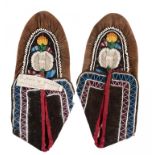 A PAIR OF NATIVE AMERICAN LEATHER, FABRIC AND BEADWORK MOCCASINS, LATE 19TH C approximately 24cm