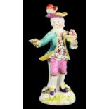 A DERBY FIGURE OF A BOY PROFFERING A POSY, 15CM H, C1760